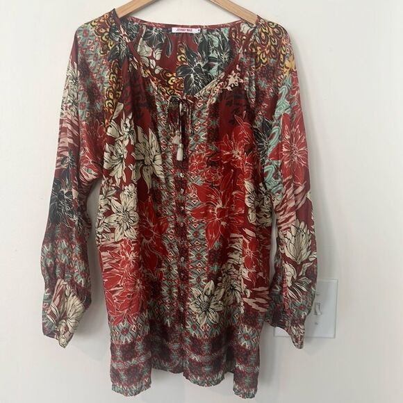 Johnny Was 100% Silk Ikat Blouse M - Picture 3 of 10